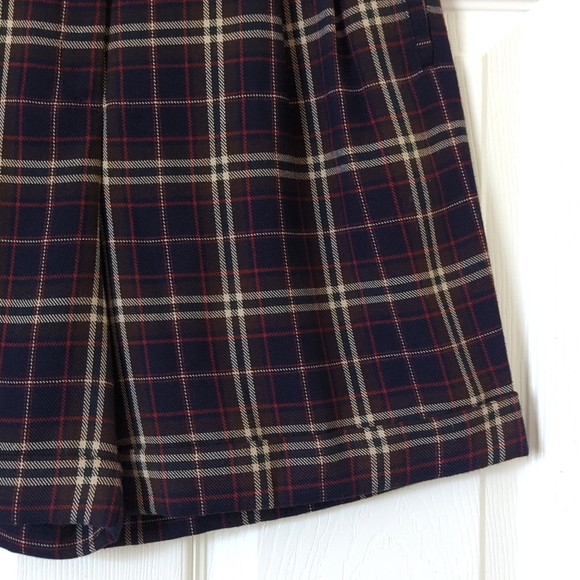 Paul Harris Design 90's Vintage Plaid Preppy Pleated Wide Leg Shorts Navy Red 2 - Picture 9 of 13